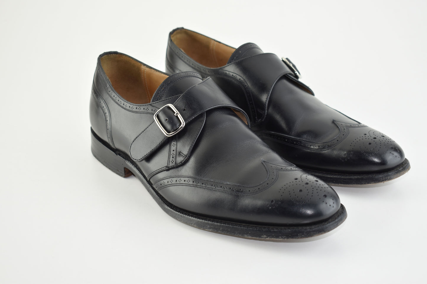 Church’s Monk Single Strap Brogues Black Men Shoes, Size EU 41.5, Good 6/10