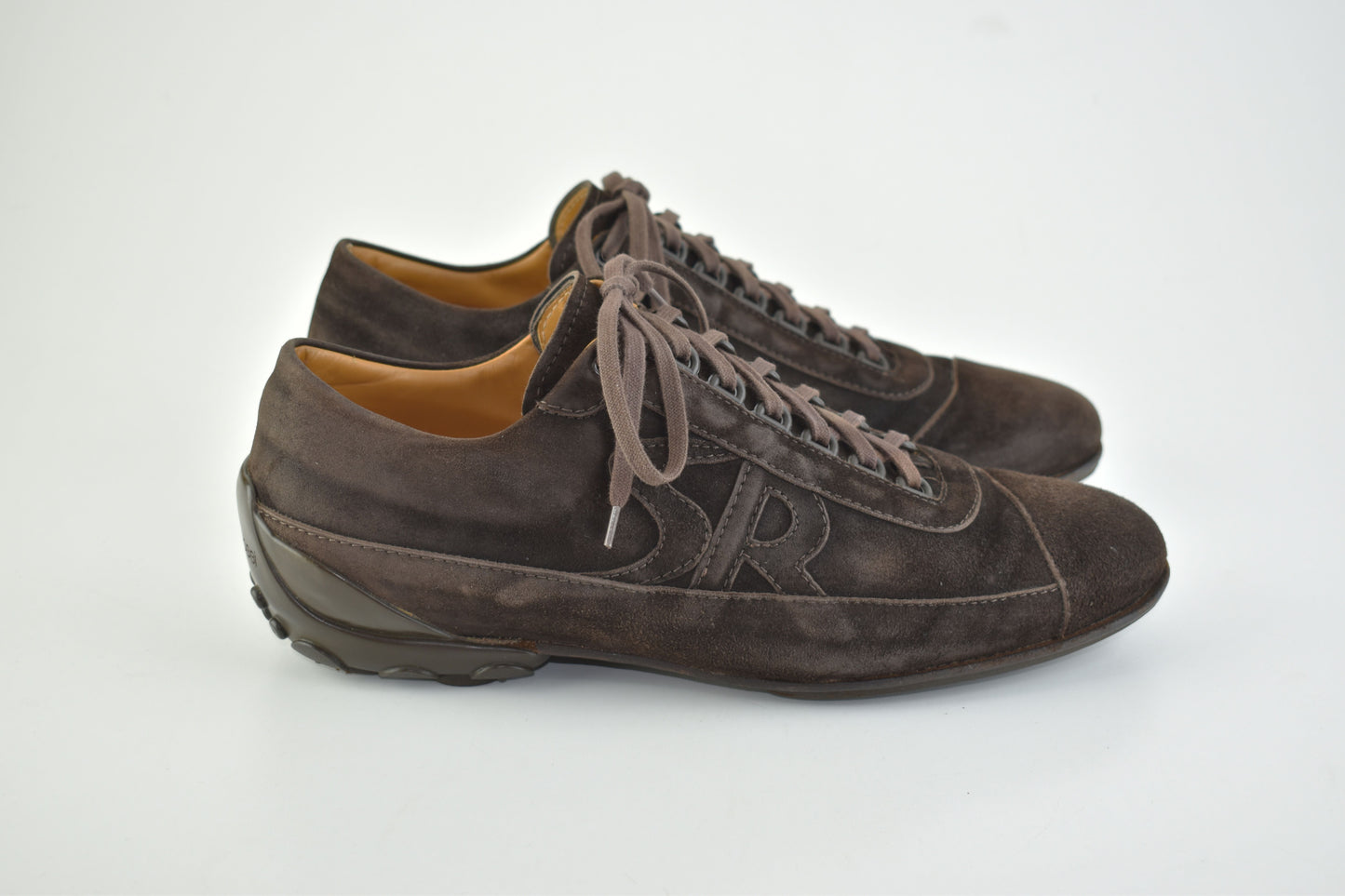 Sergio Rossi Logo Lace Up Men Suede Brown Men Sneakers, Size EU 43, Good 6/10