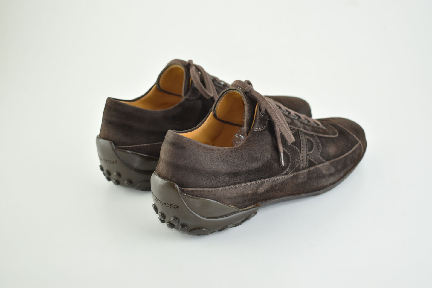 Sergio Rossi Logo Lace Up Men Suede Brown Men Sneakers, Size EU 43, Good 6/10