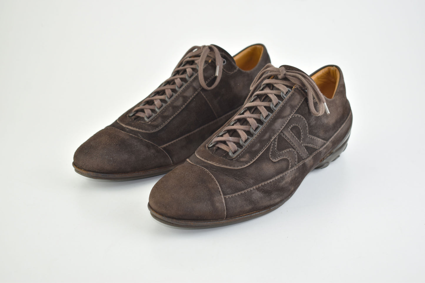 Sergio Rossi Logo Lace Up Men Suede Brown Men Sneakers, Size EU 43, Good 6/10