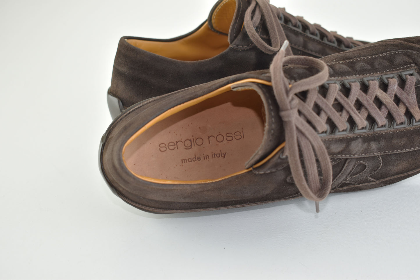 Sergio Rossi Logo Lace Up Men Suede Brown Men Sneakers, Size EU 43, Good 6/10