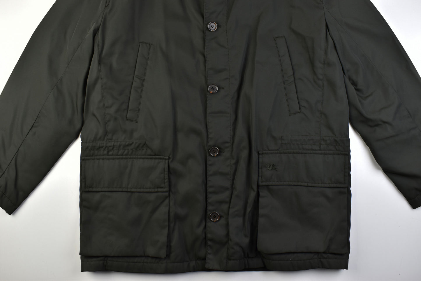 Burberry Lined Nylon Pocket Green Hidden Hood Men Jacket Size 56, V.Good 8/10