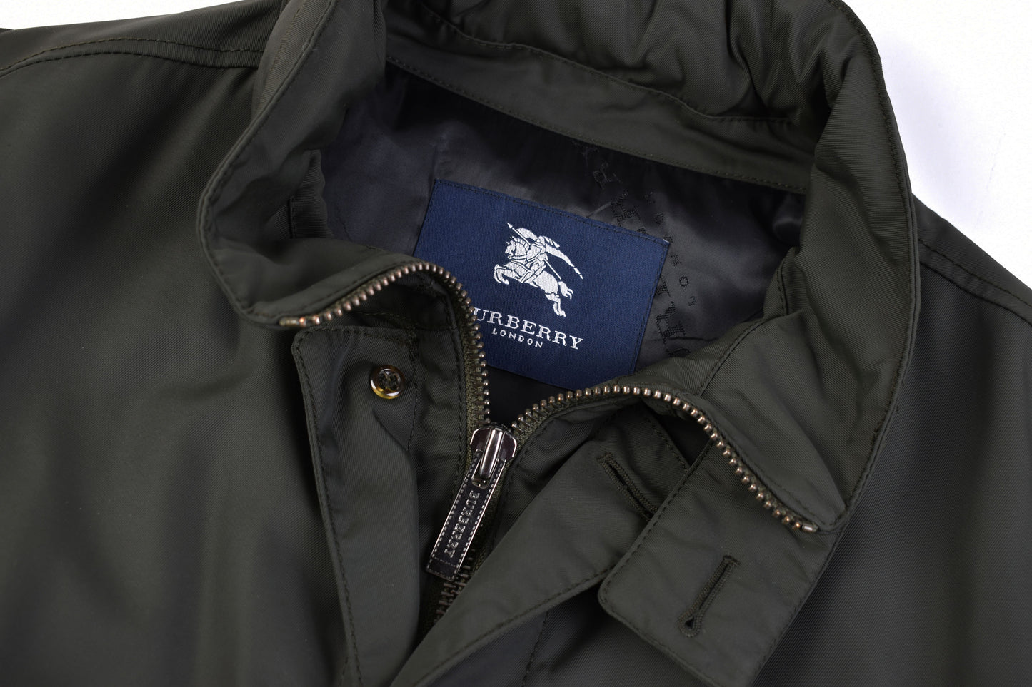 Burberry Lined Nylon Pocket Green Hidden Hood Men Jacket Size 56, V.Good 8/10