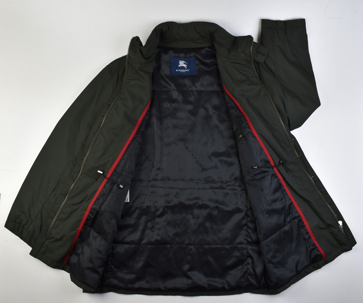 Burberry Lined Nylon Pocket Green Hidden Hood Men Jacket Size 56, V.Good 8/10