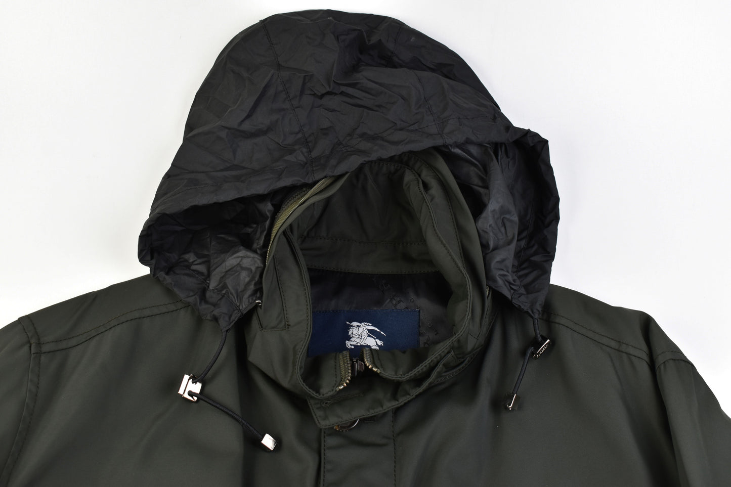 Burberry Lined Nylon Pocket Green Hidden Hood Men Jacket Size 56, V.Good 8/10
