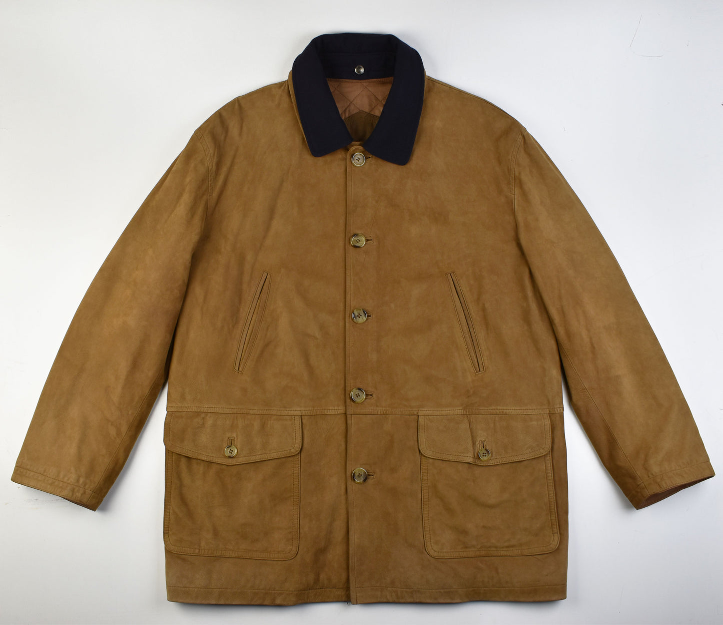 Burberry London Brown Calfskin Nubuck Leather Men Coat Jacket Size 52, V.Good 8/10