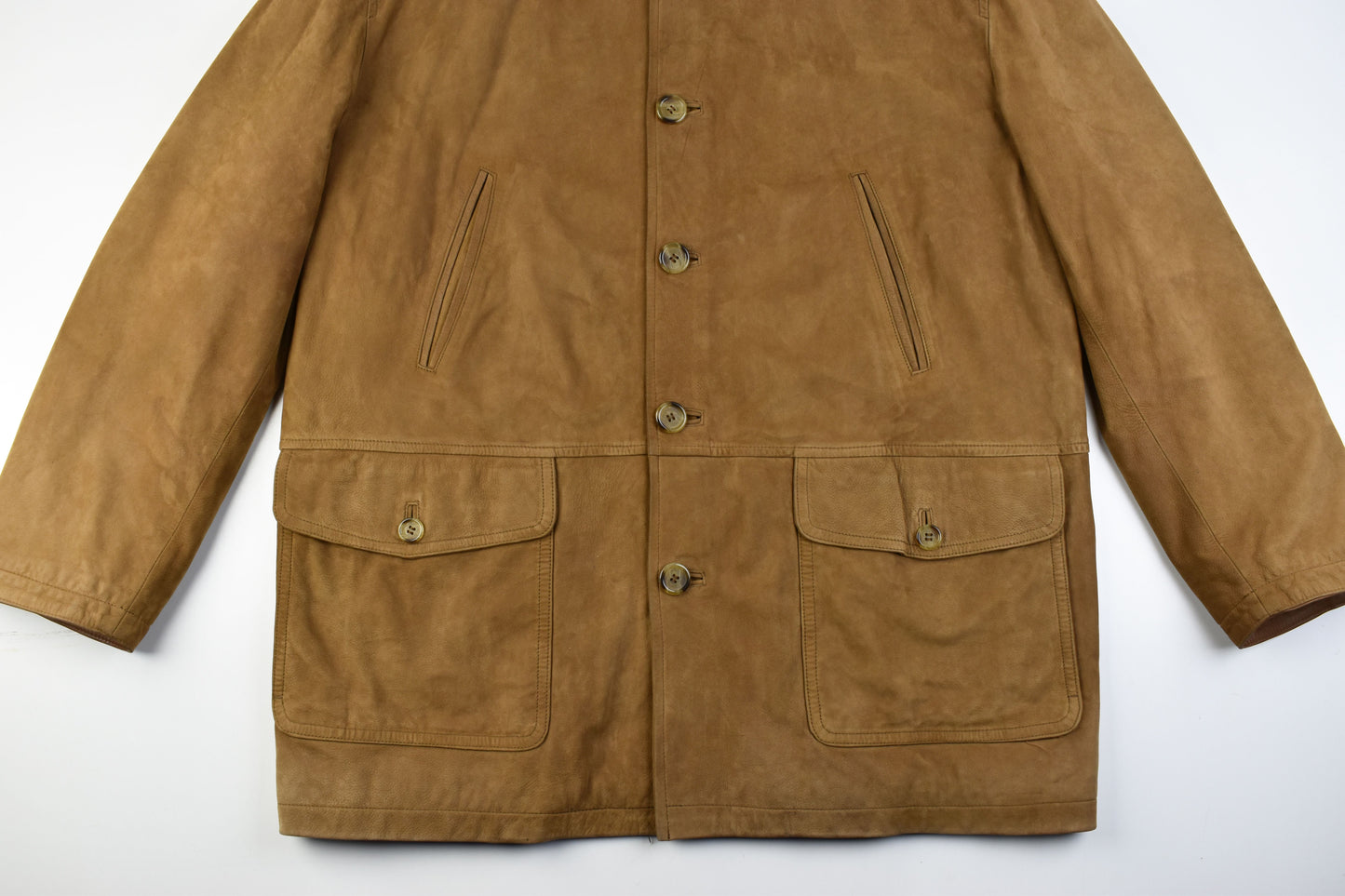 Burberry London Brown Calfskin Nubuck Leather Men Coat Jacket Size 52, V.Good 8/10