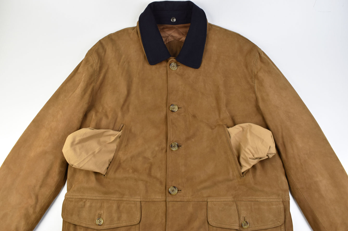 Burberry London Brown Calfskin Nubuck Leather Men Coat Jacket Size 52, V.Good 8/10