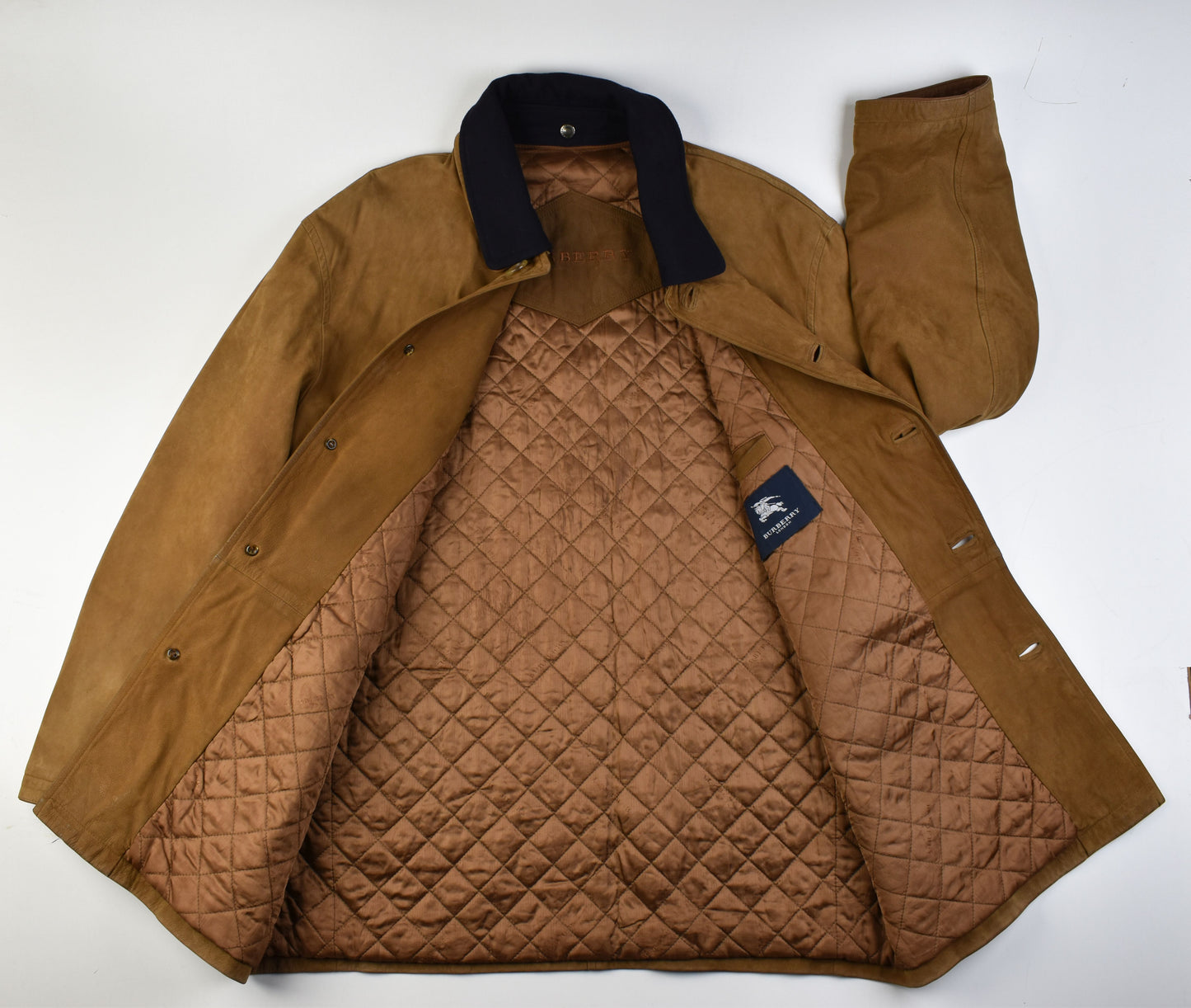 Burberry London Brown Calfskin Nubuck Leather Men Coat Jacket Size 52, V.Good 8/10