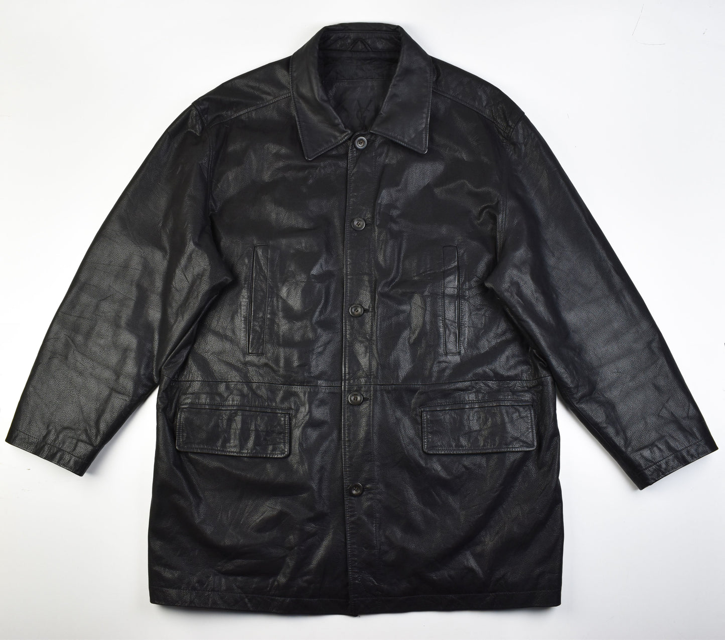 Yves Saint Laurent Black Leather Man's Jacket Coat, Size EU 58, V.Good 8/10