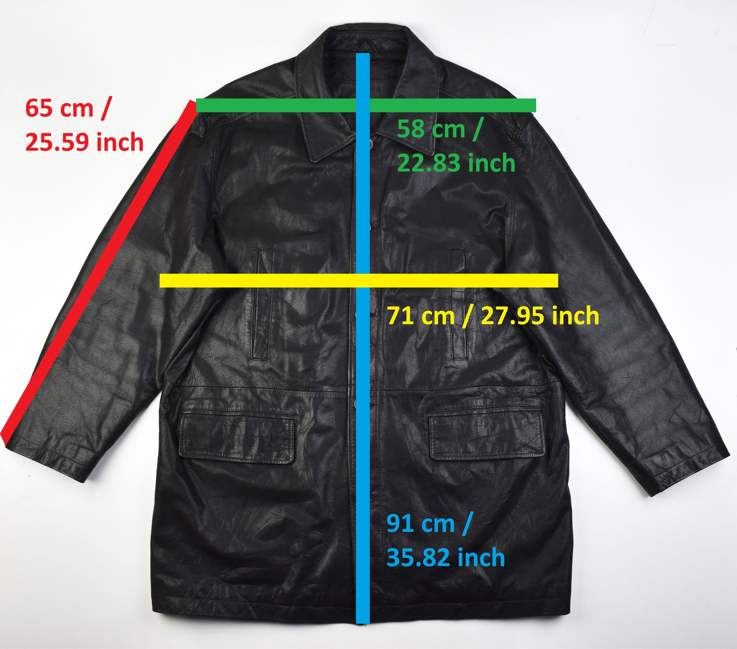 Yves Saint Laurent Black Leather Man's Jacket Coat, Size EU 58, V.Good 8/10