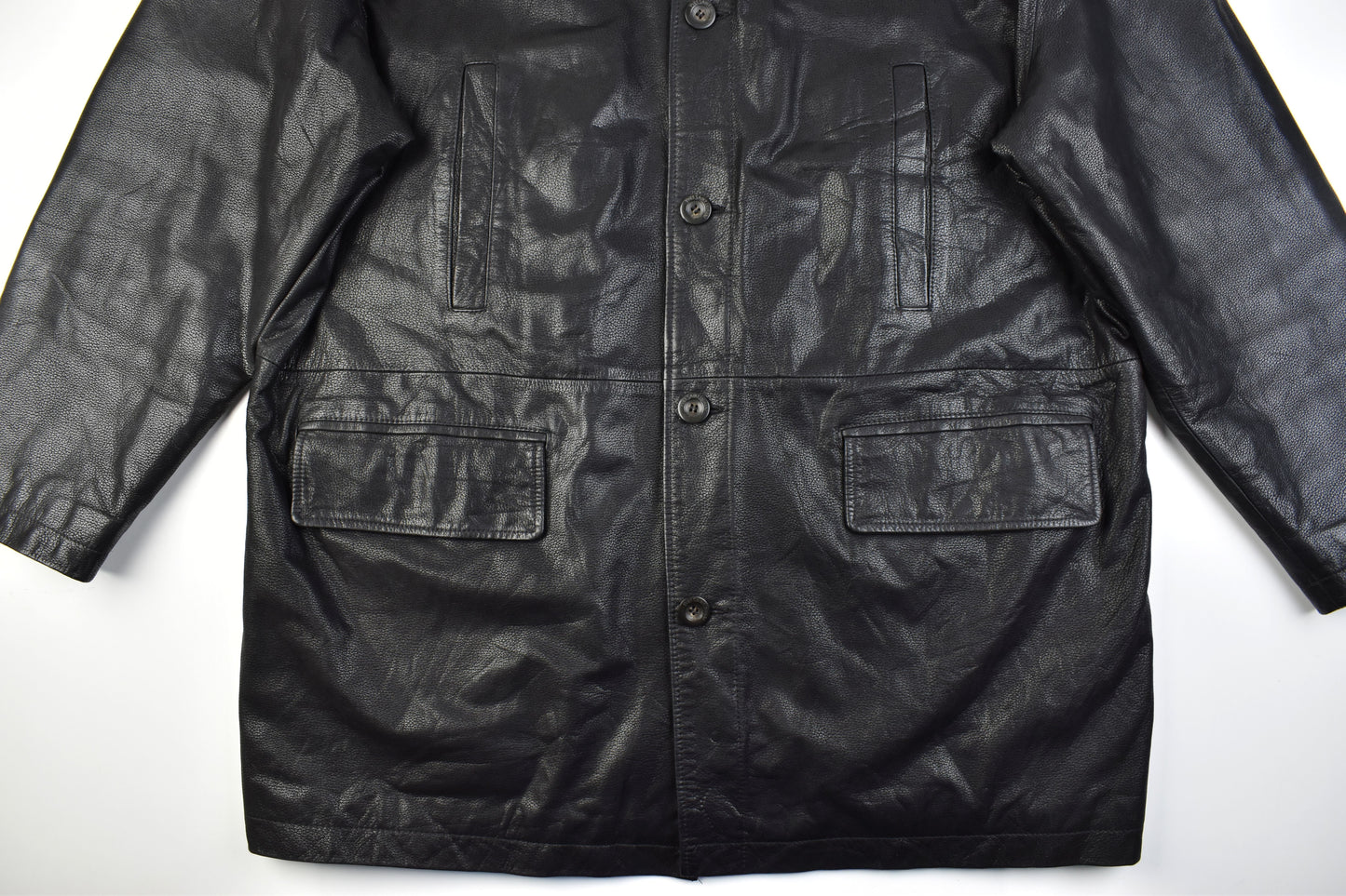 Yves Saint Laurent Black Leather Man's Jacket Coat, Size EU 58, V.Good 8/10