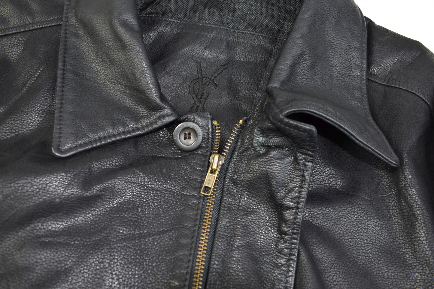 Yves Saint Laurent Black Leather Man's Jacket Coat, Size EU 58, V.Good 8/10