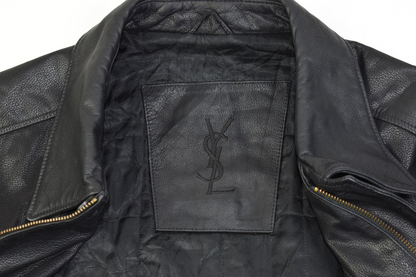 Yves Saint Laurent Black Leather Man's Jacket Coat, Size EU 58, V.Good 8/10