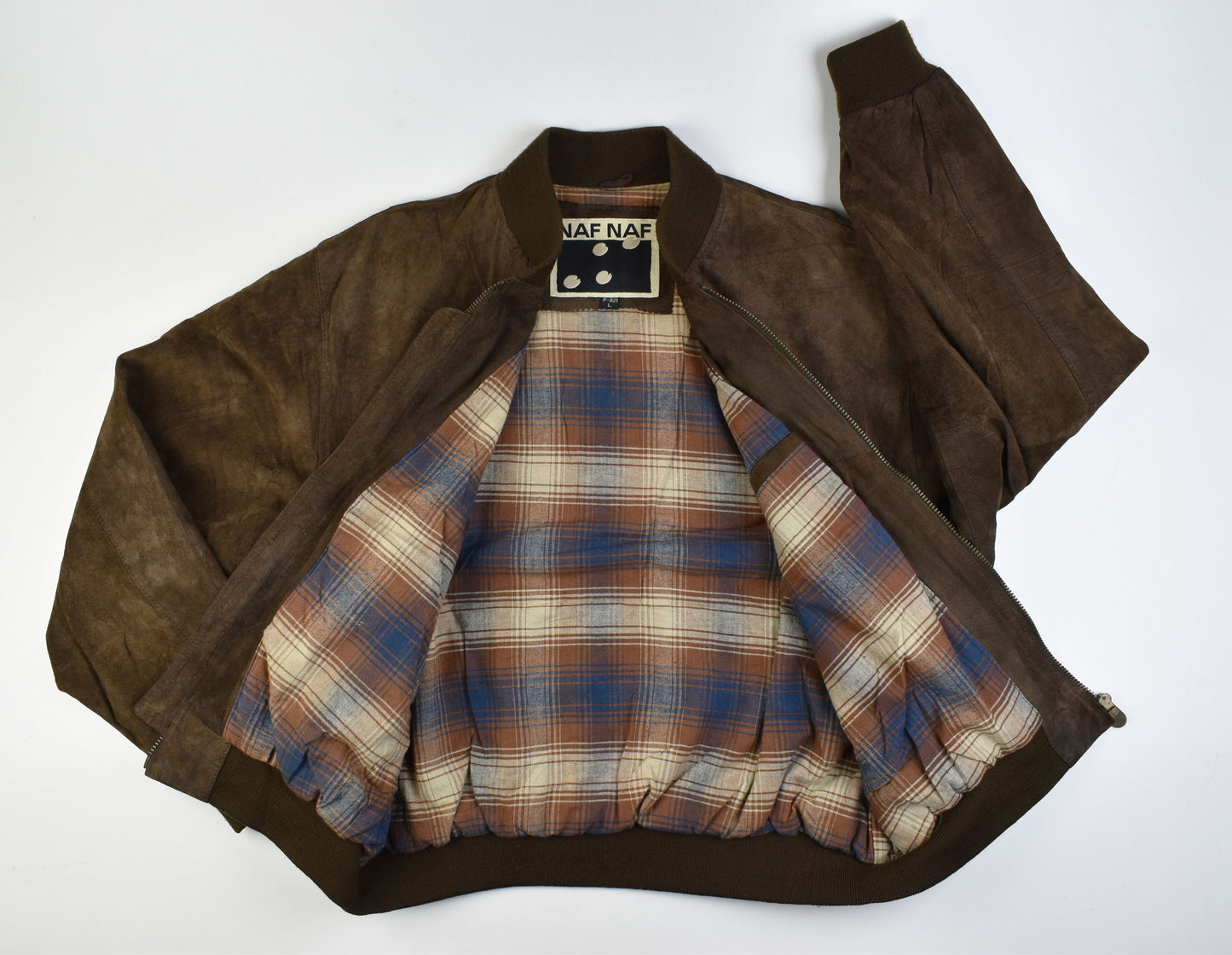Naf Naf P-921 Brown Suede Leather Men Jacket, Size L, V.Good 7/10