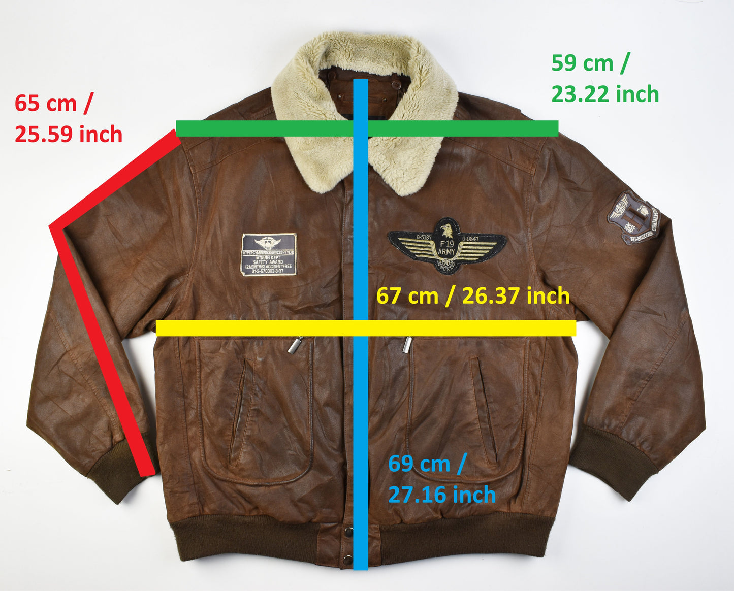 Hi-Buxter F19 Army Pilot bomber Men Leather Jacket Detachable Collar, Size XL, V.Good 7/10