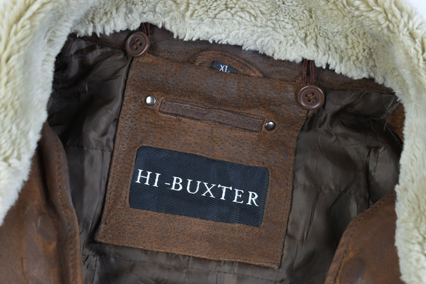 Hi-Buxter F19 Army Pilot bomber Men Leather Jacket Detachable Collar, Size XL, V.Good 7/10