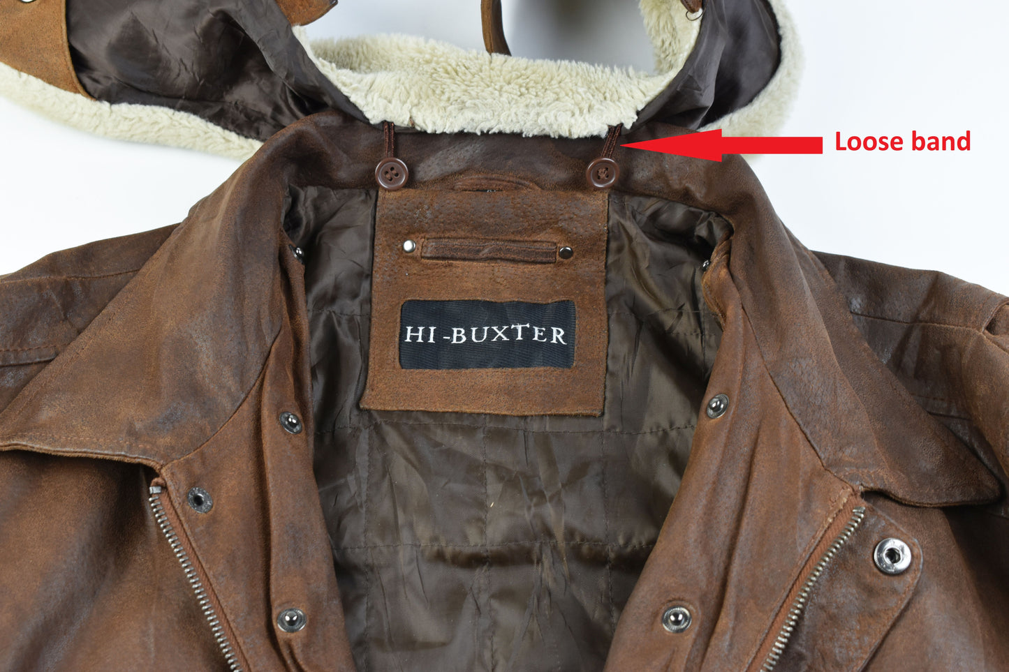 Hi-Buxter F19 Army Pilot bomber Men Leather Jacket Detachable Collar, Size XL, V.Good 7/10