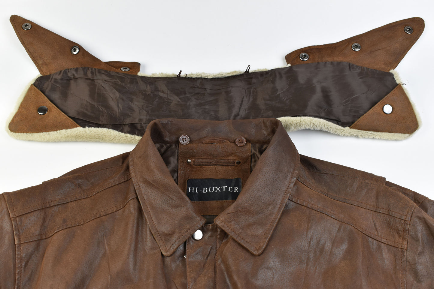Hi-Buxter F19 Army Pilot bomber Men Leather Jacket Detachable Collar, Size XL, V.Good 7/10