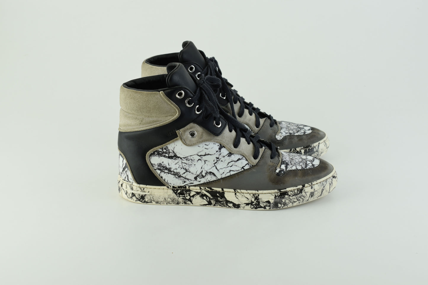 BALENCIAGA 372883 Marble High Top Women Sneakers, Size 38 AS IS, Good 6/10