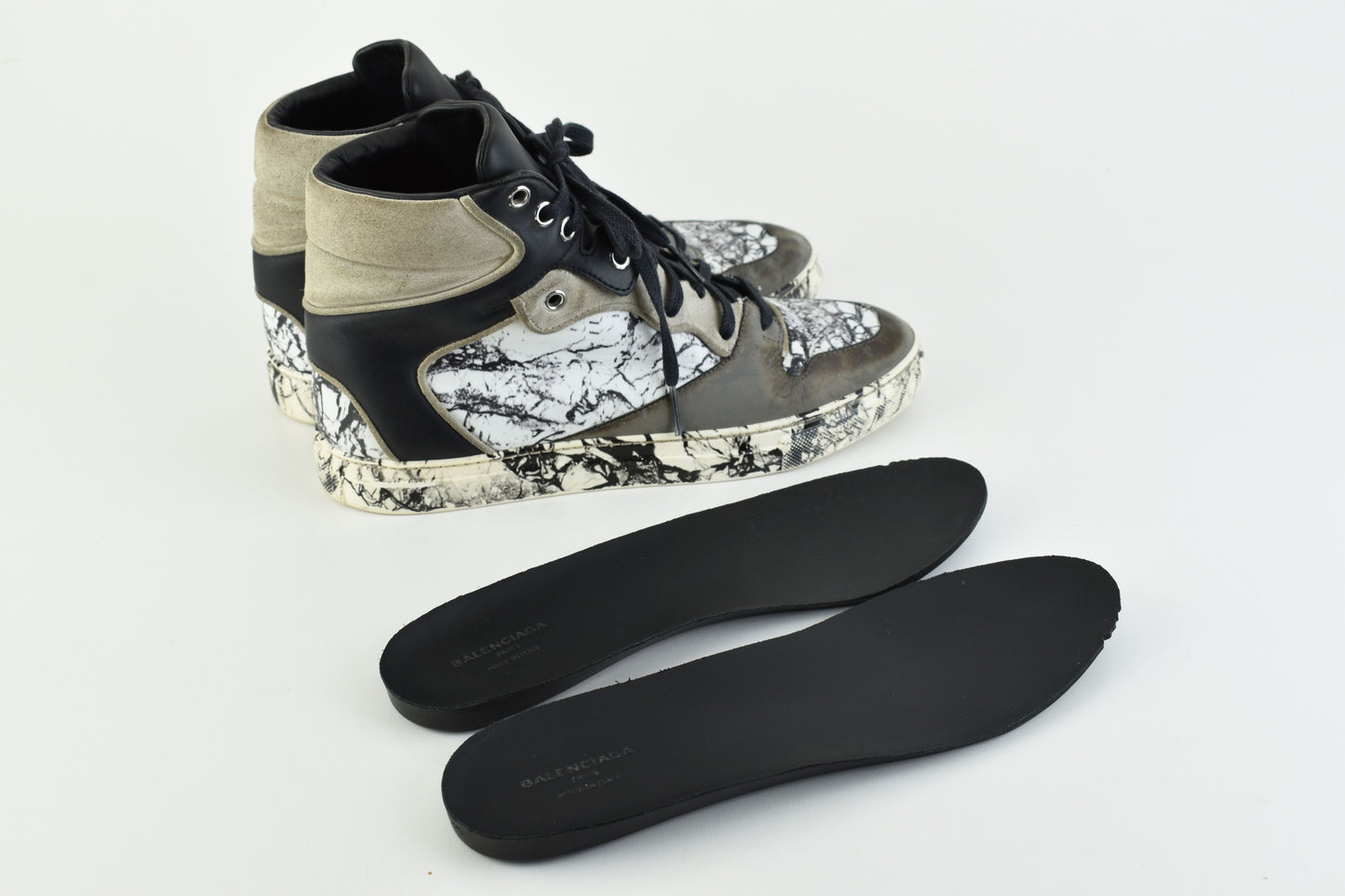 BALENCIAGA 372883 Marble High Top Women Sneakers, Size 38 AS IS, Good 6/10