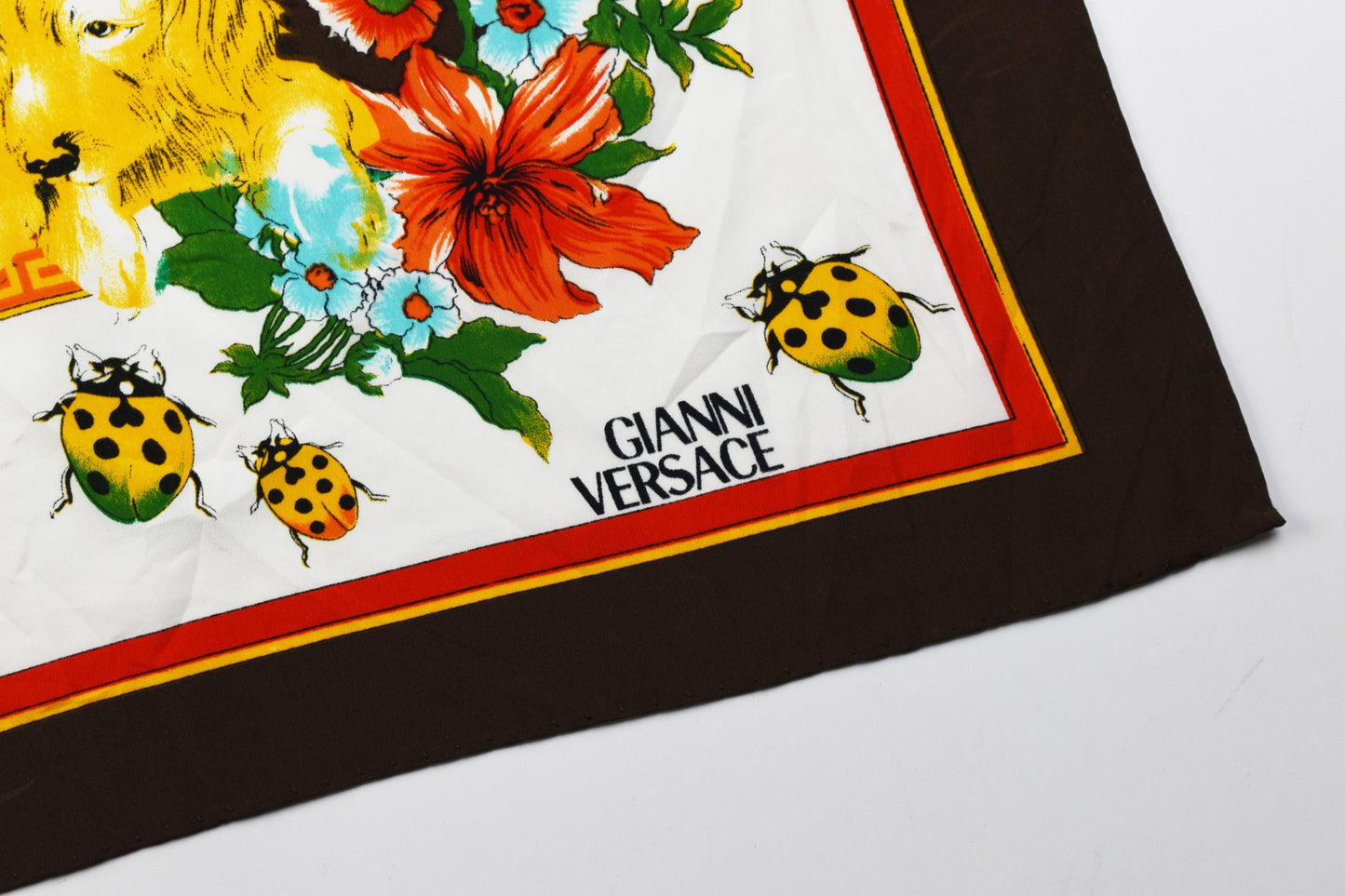 GIANNI VERSACE Puppy Garden 100% silk scarf Paris France, Excellent 9/10