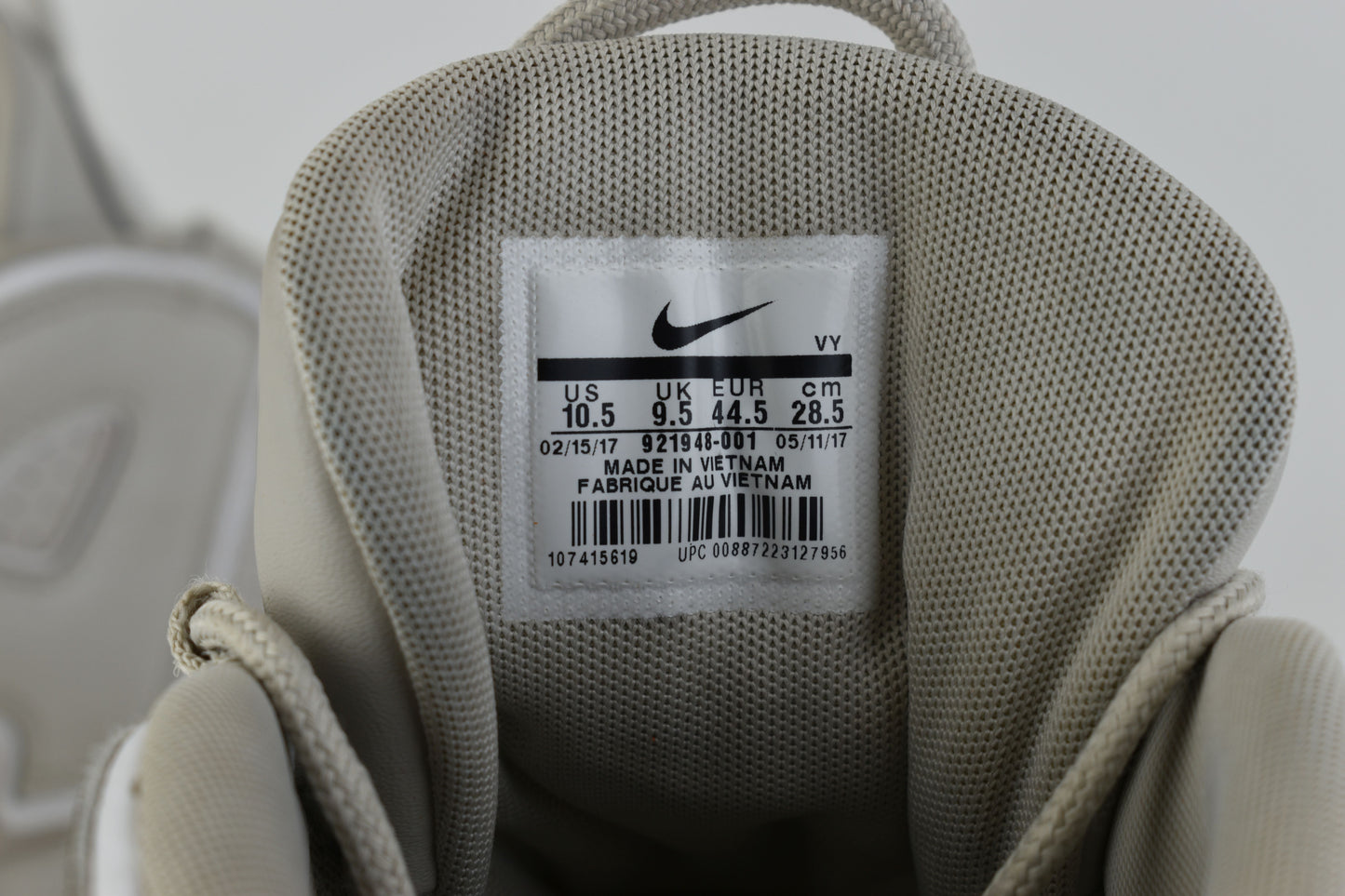 Nike Air More Uptempo Light Bone 921948-001 Men Sneakers, Size EU 44.5, V.Good 7/10