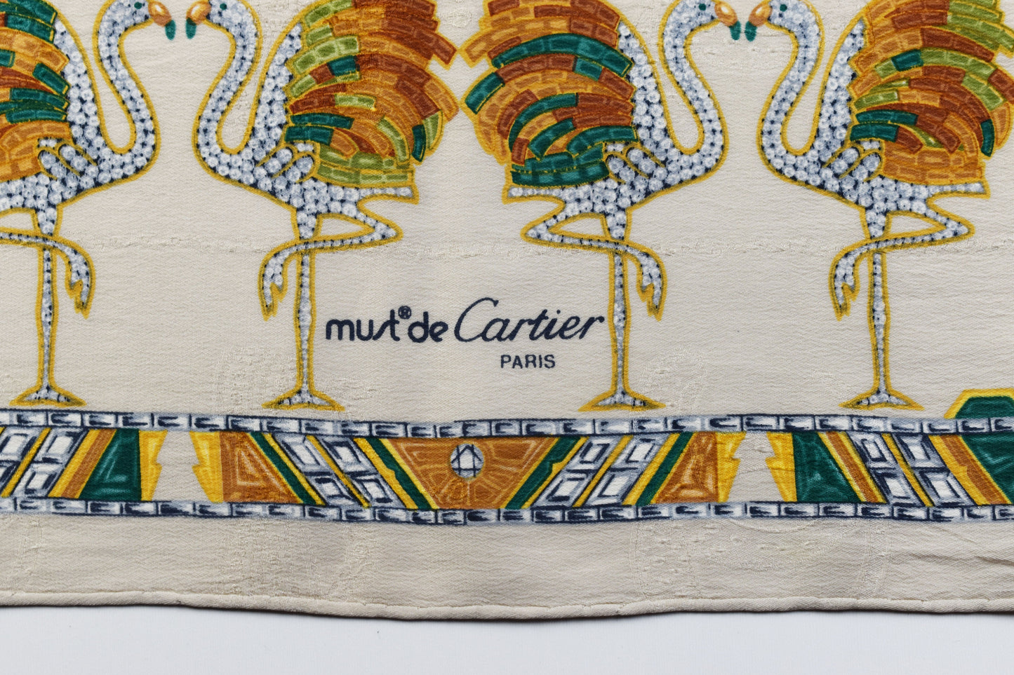 Cartier Silk Scarf Flamingos and Palm Trees Design 84cmx81cm France, Excellent 9/10