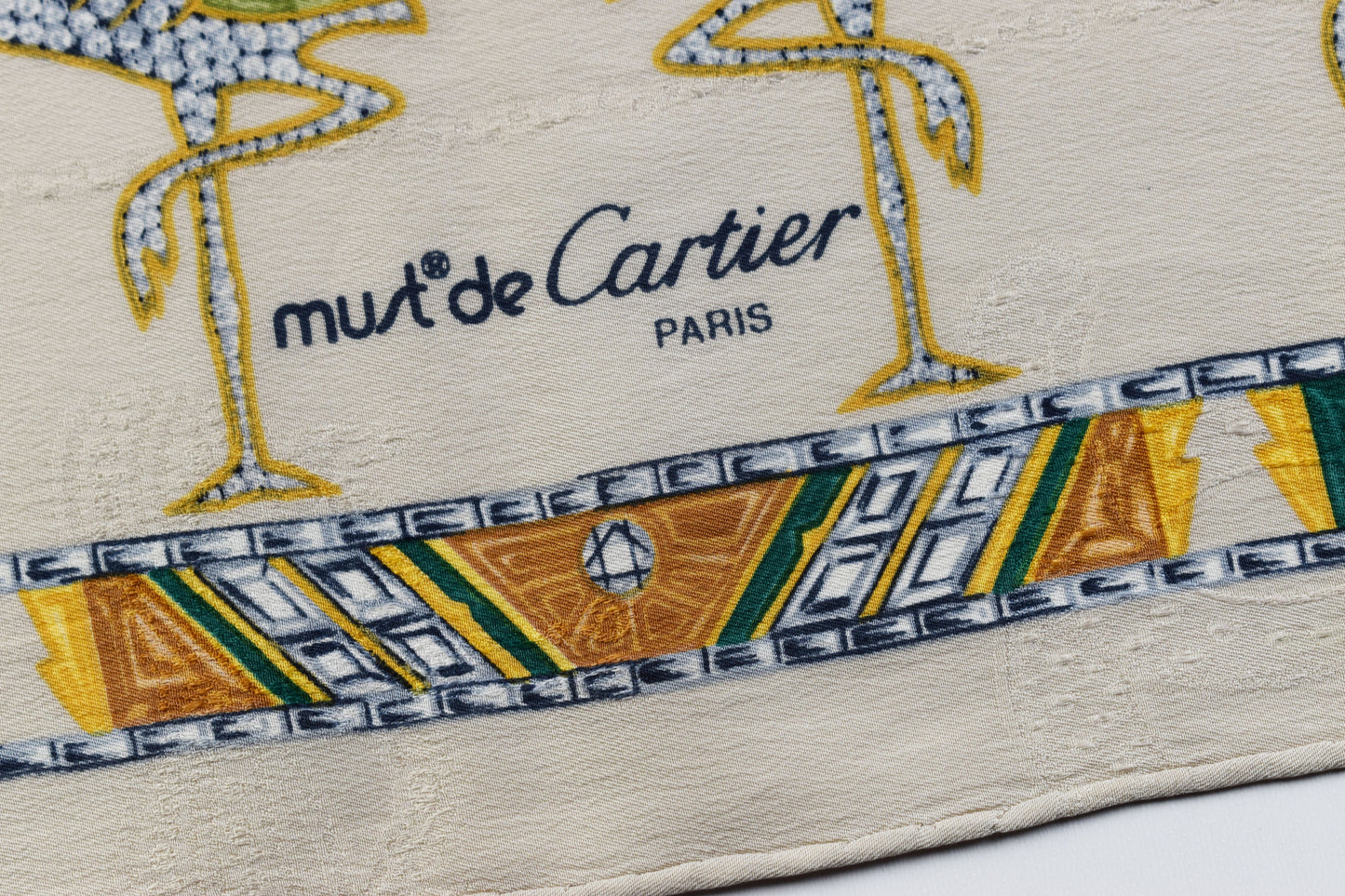 Cartier Silk Scarf Flamingos and Palm Trees Design 84cmx81cm France, Excellent 9/10