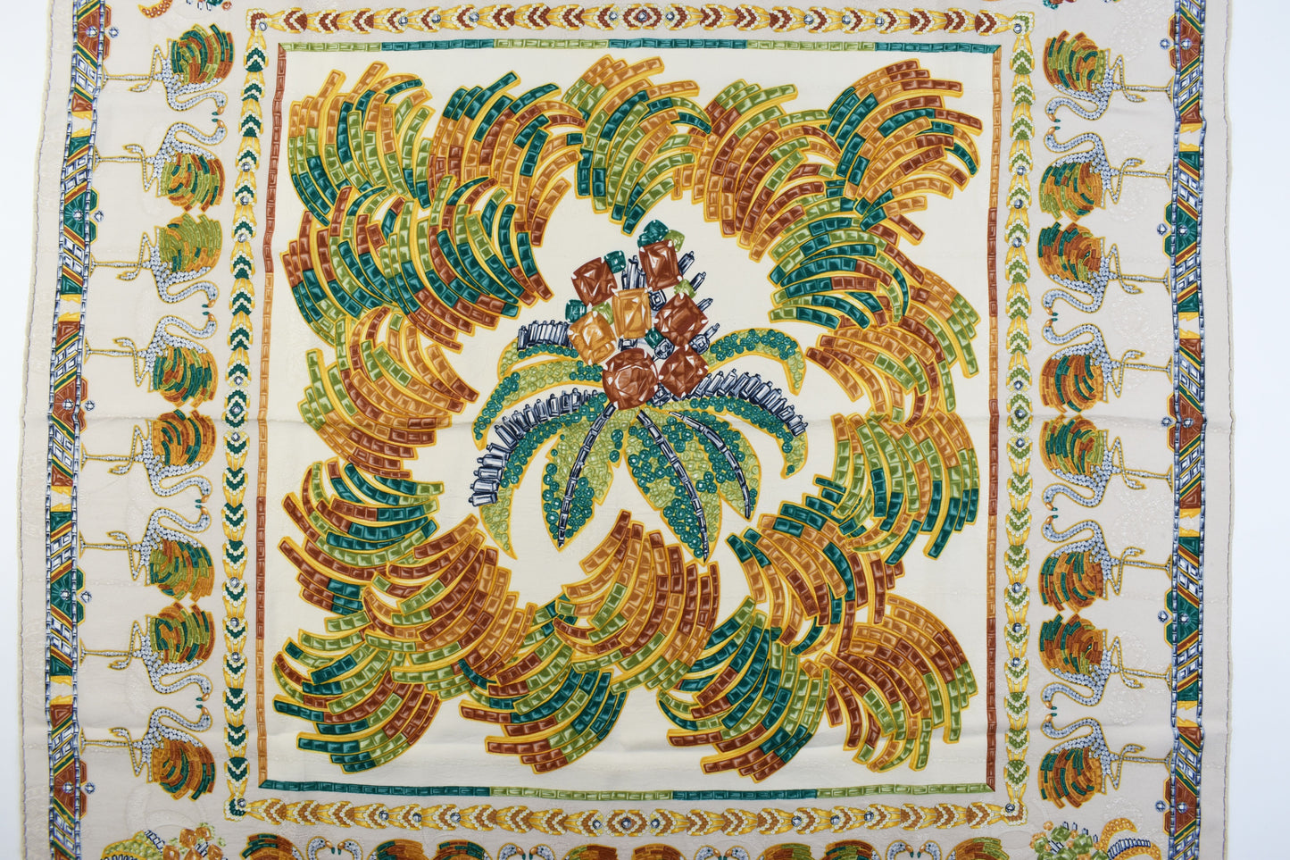 Cartier Silk Scarf Flamingos and Palm Trees Design 84cmx81cm France, Excellent 9/10