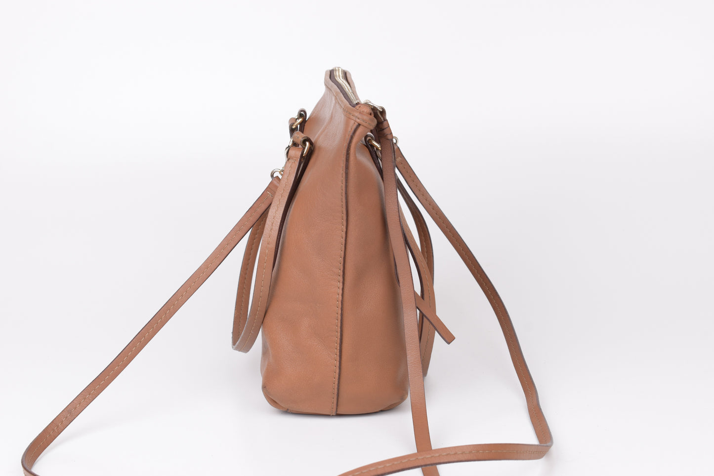 * Carolina Herrera Brown Leather Top Zip Tote Bag, Made In Spain, 20x24cm, V.Good 7/10