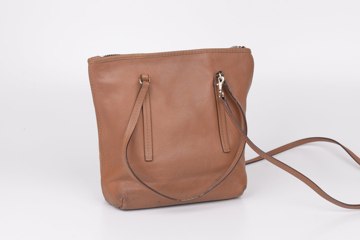 * Carolina Herrera Brown Leather Top Zip Tote Bag, Made In Spain, 20x24cm, V.Good 7/10