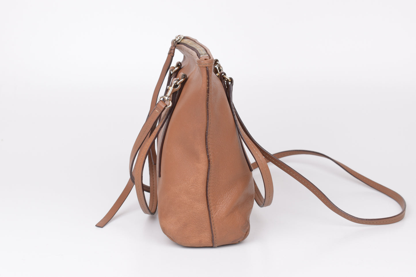 * Carolina Herrera Brown Leather Top Zip Tote Bag, Made In Spain, 20x24cm, V.Good 7/10