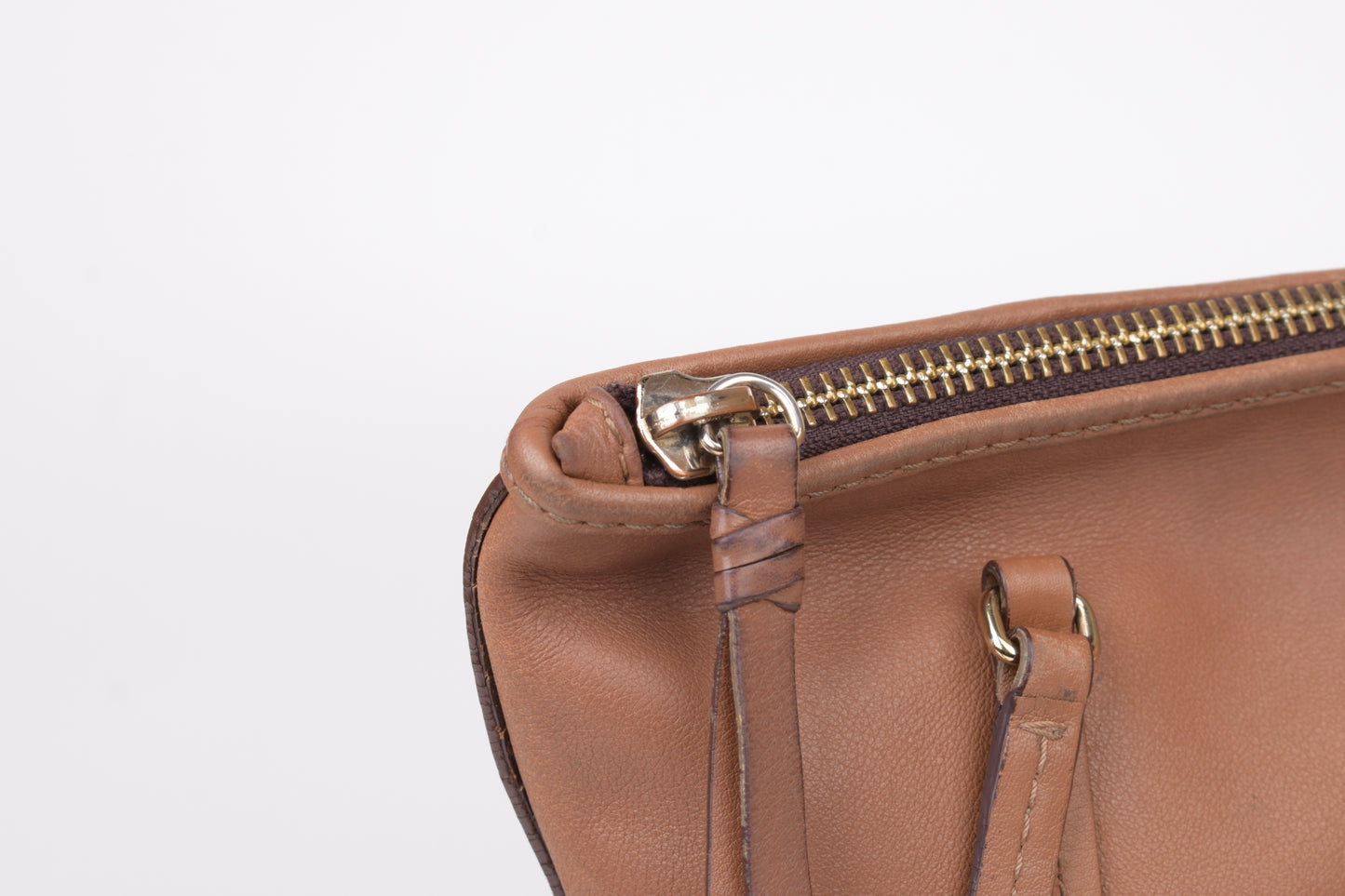 * Carolina Herrera Brown Leather Top Zip Tote Bag, Made In Spain, 20x24cm, V.Good 7/10