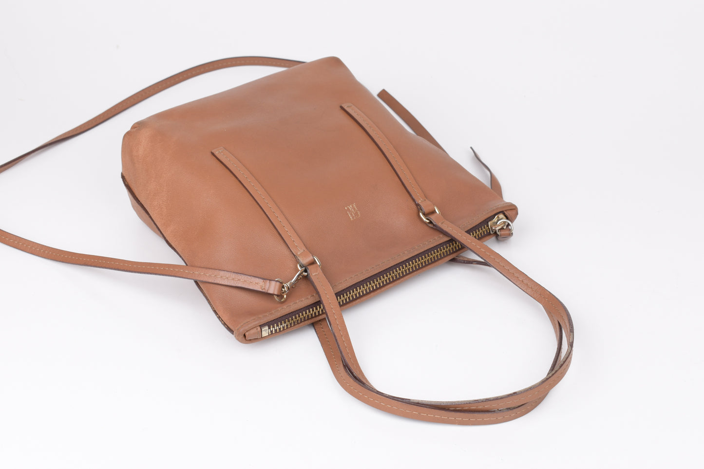* Carolina Herrera Brown Leather Top Zip Tote Bag, Made In Spain, 20x24cm, V.Good 7/10