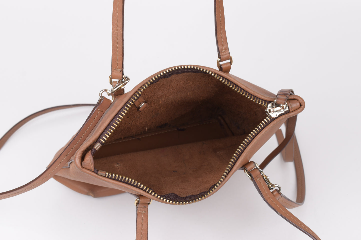 * Carolina Herrera Brown Leather Top Zip Tote Bag, Made In Spain, 20x24cm, V.Good 7/10