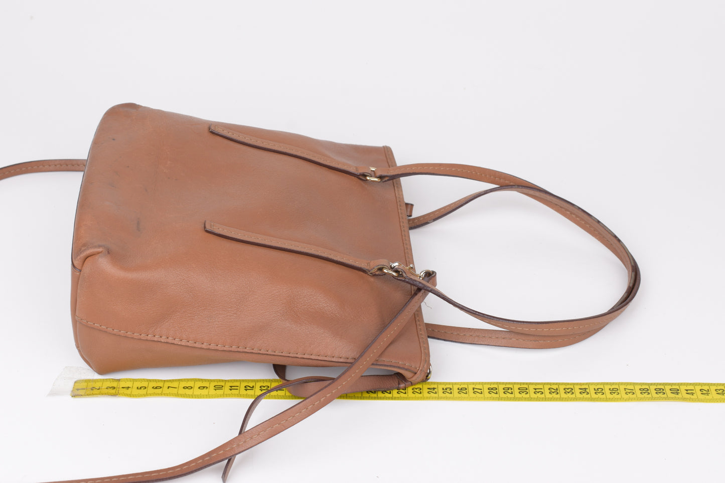 * Carolina Herrera Brown Leather Top Zip Tote Bag, Made In Spain, 20x24cm, V.Good 7/10