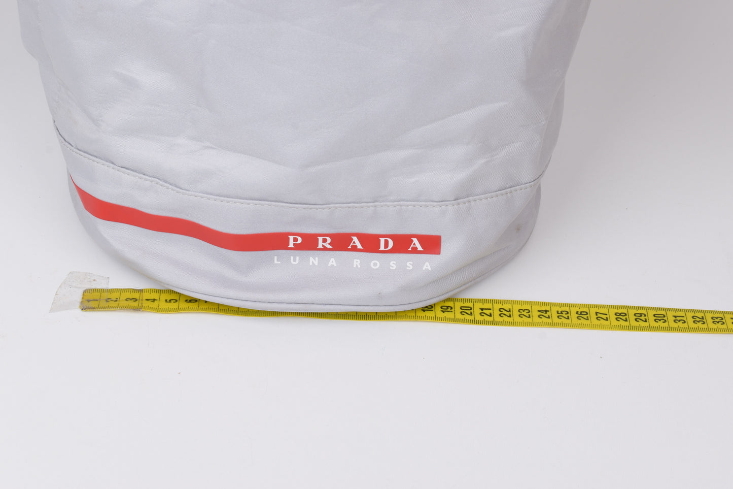 * Prada Luna Rossa Gray Crossbody Drawstring Sling Bag, 24x50cm, V.Good 8/10