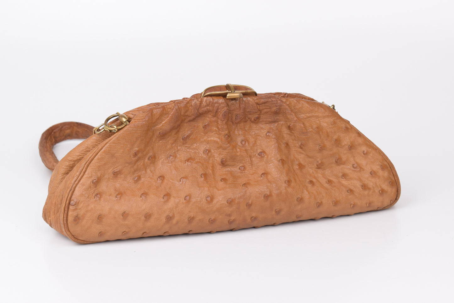 * Vintage Brown Ostrich Skin Handbag, 35x14cm, Excellent 9/10