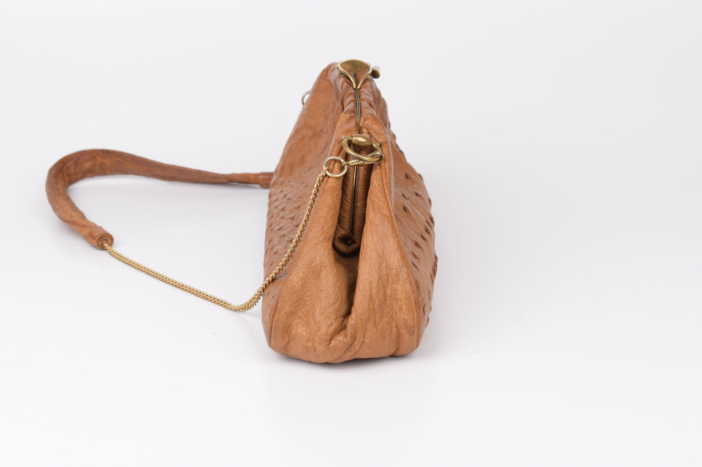 * Vintage Brown Ostrich Skin Handbag, 35x14cm, Excellent 9/10