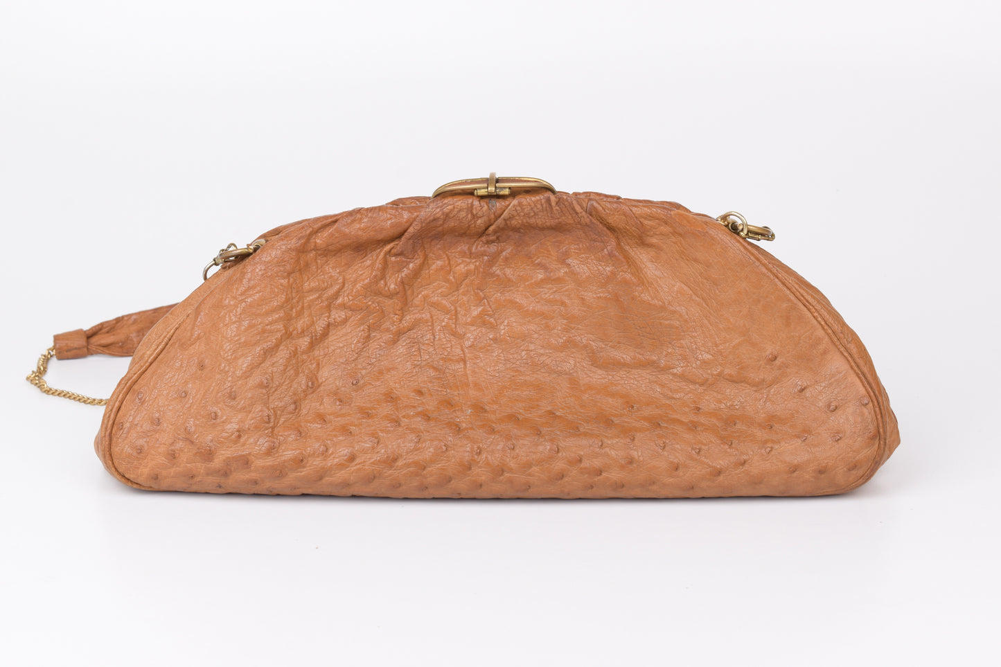 * Vintage Brown Ostrich Skin Handbag, 35x14cm, Excellent 9/10