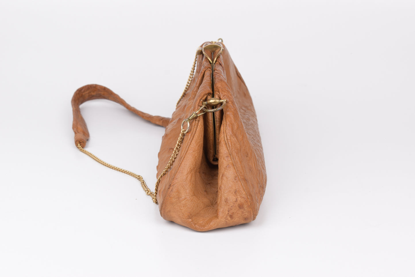 * Vintage Brown Ostrich Skin Handbag, 35x14cm, Excellent 9/10