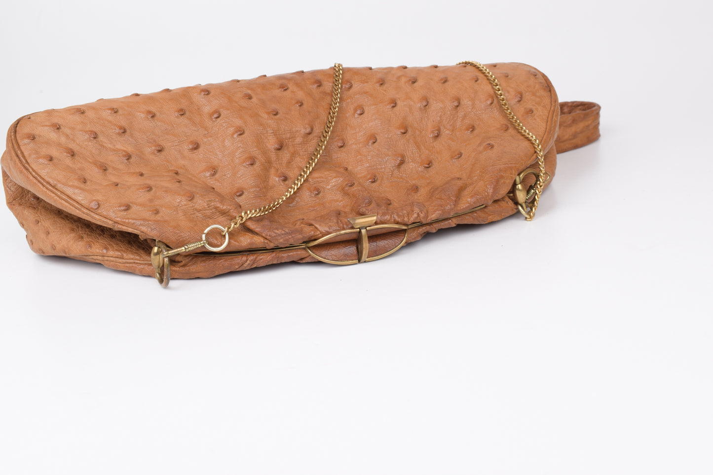 * Vintage Brown Ostrich Skin Handbag, 35x14cm, Excellent 9/10