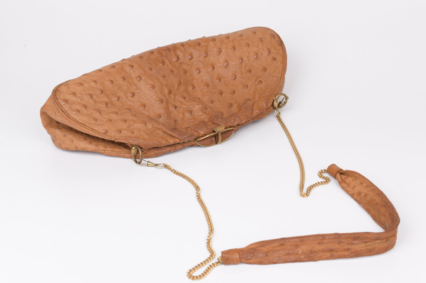* Vintage Brown Ostrich Skin Handbag, 35x14cm, Excellent 9/10