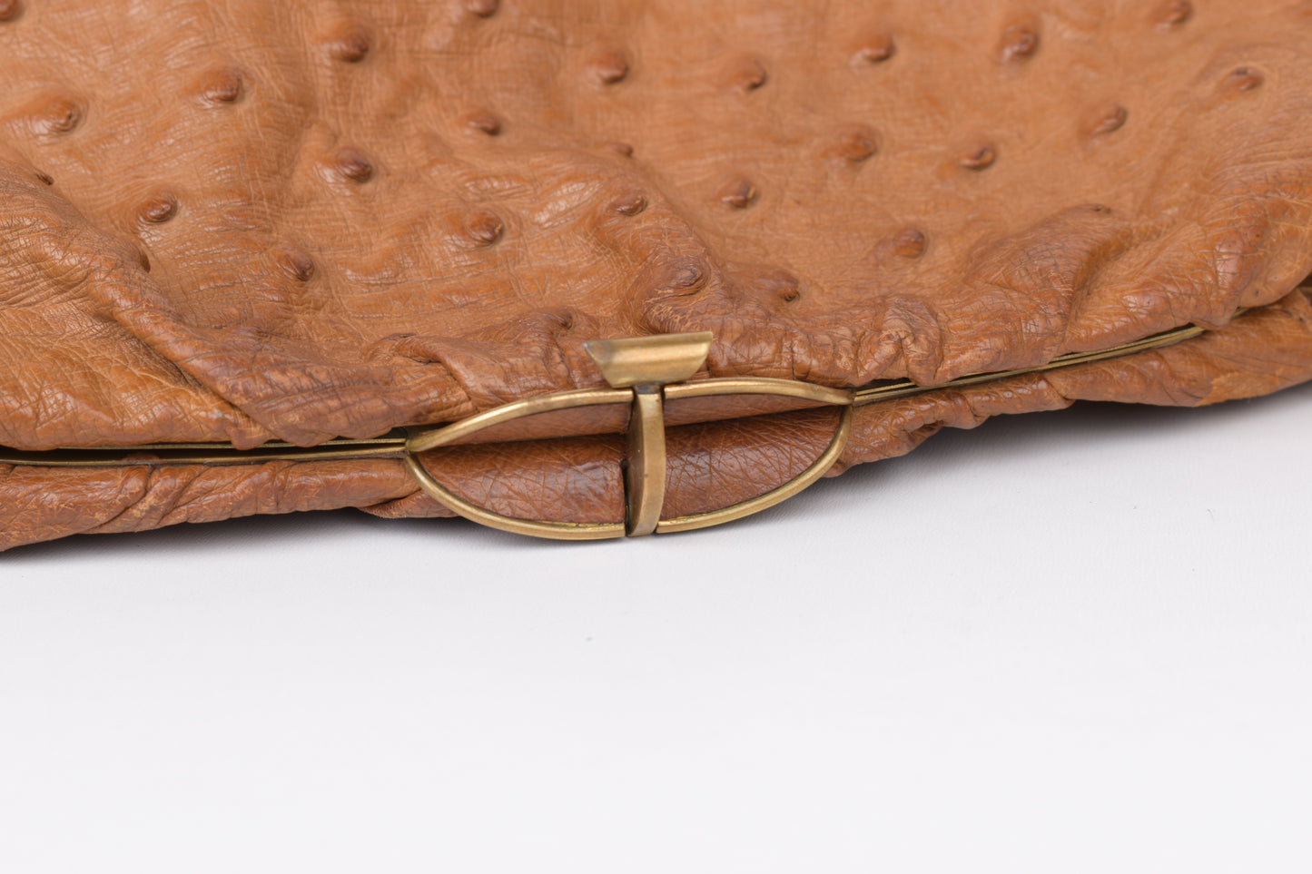 * Vintage Brown Ostrich Skin Handbag, 35x14cm, Excellent 9/10