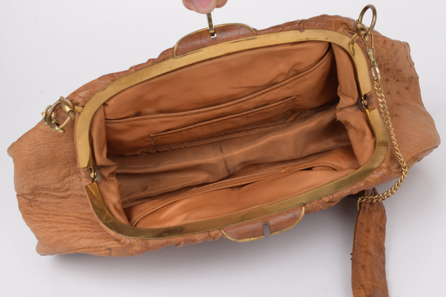 * Vintage Brown Ostrich Skin Handbag, 35x14cm, Excellent 9/10