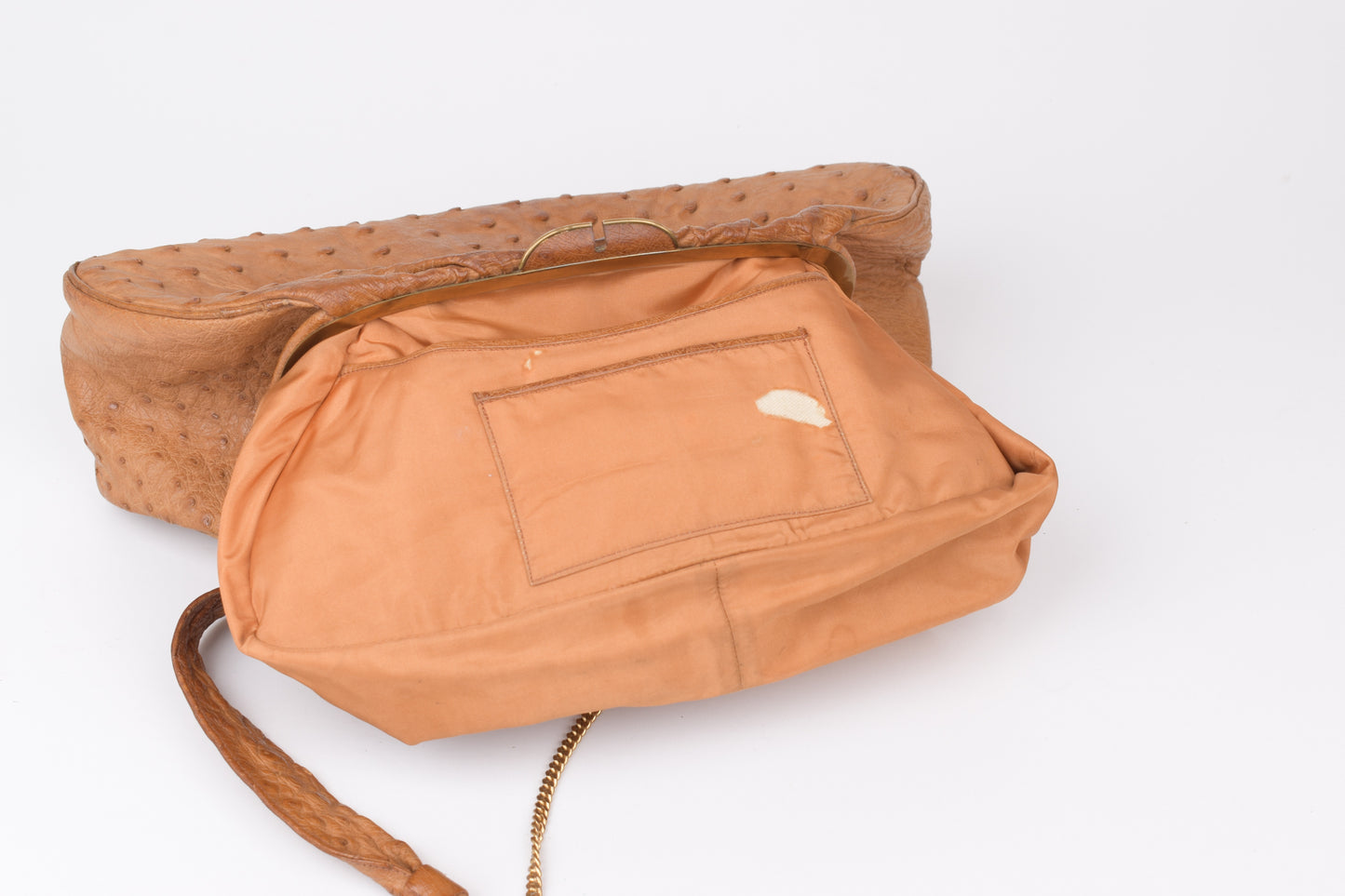 * Vintage Brown Ostrich Skin Handbag, 35x14cm, Excellent 9/10