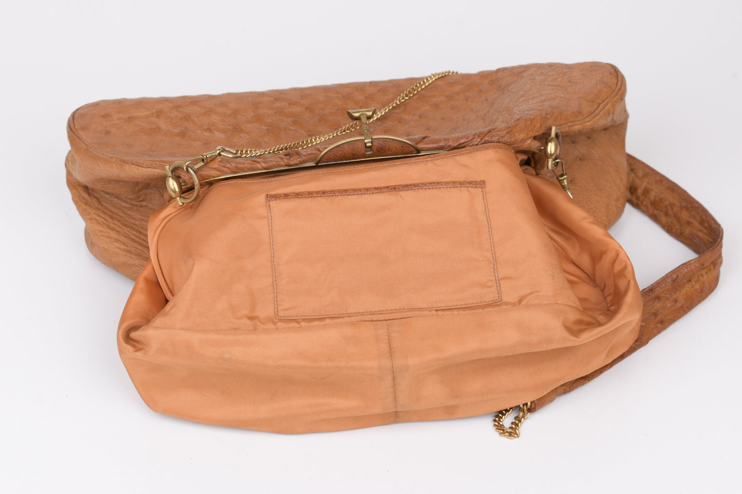 * Vintage Brown Ostrich Skin Handbag, 35x14cm, Excellent 9/10