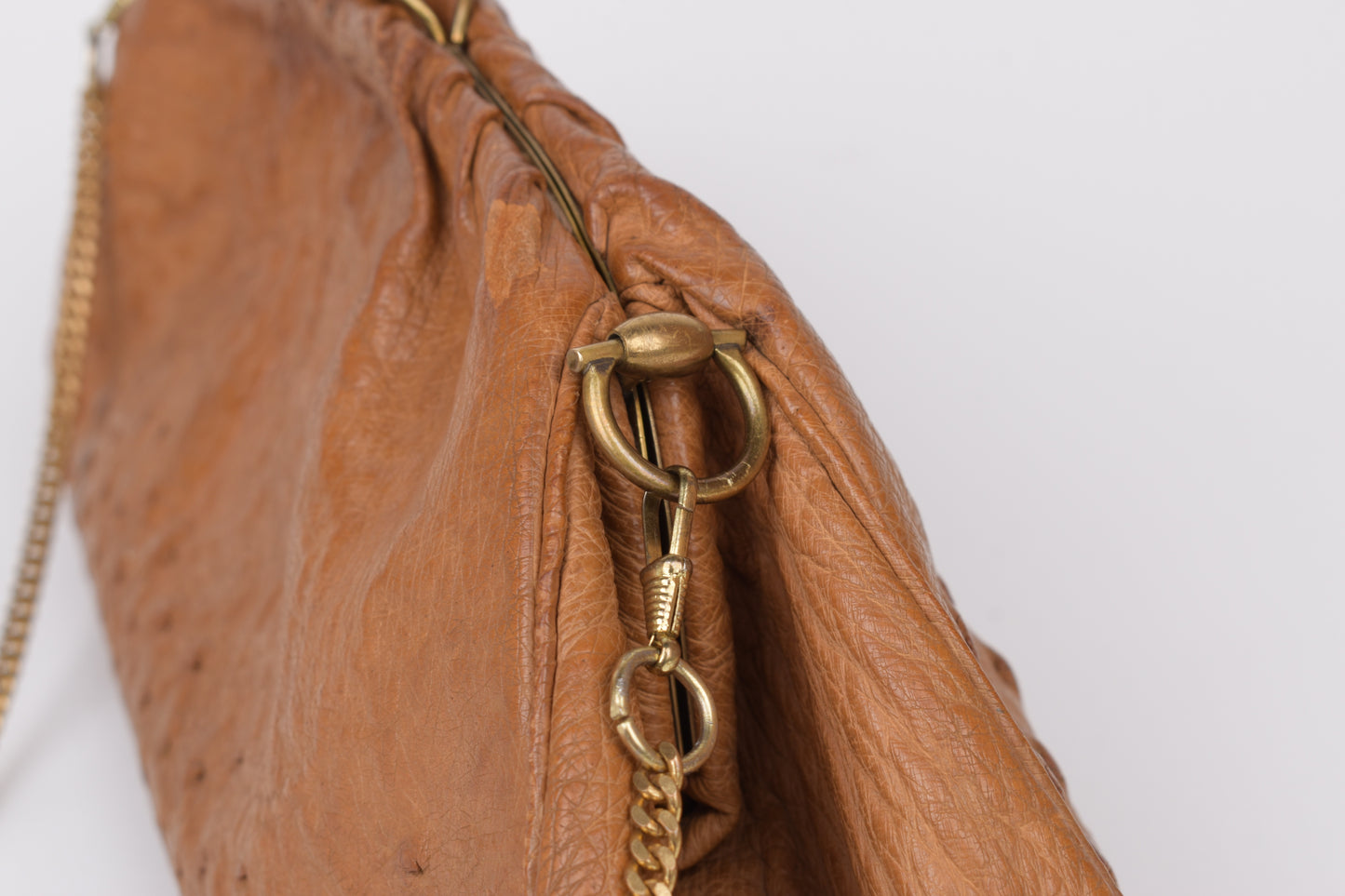 * Vintage Brown Ostrich Skin Handbag, 35x14cm, Excellent 9/10