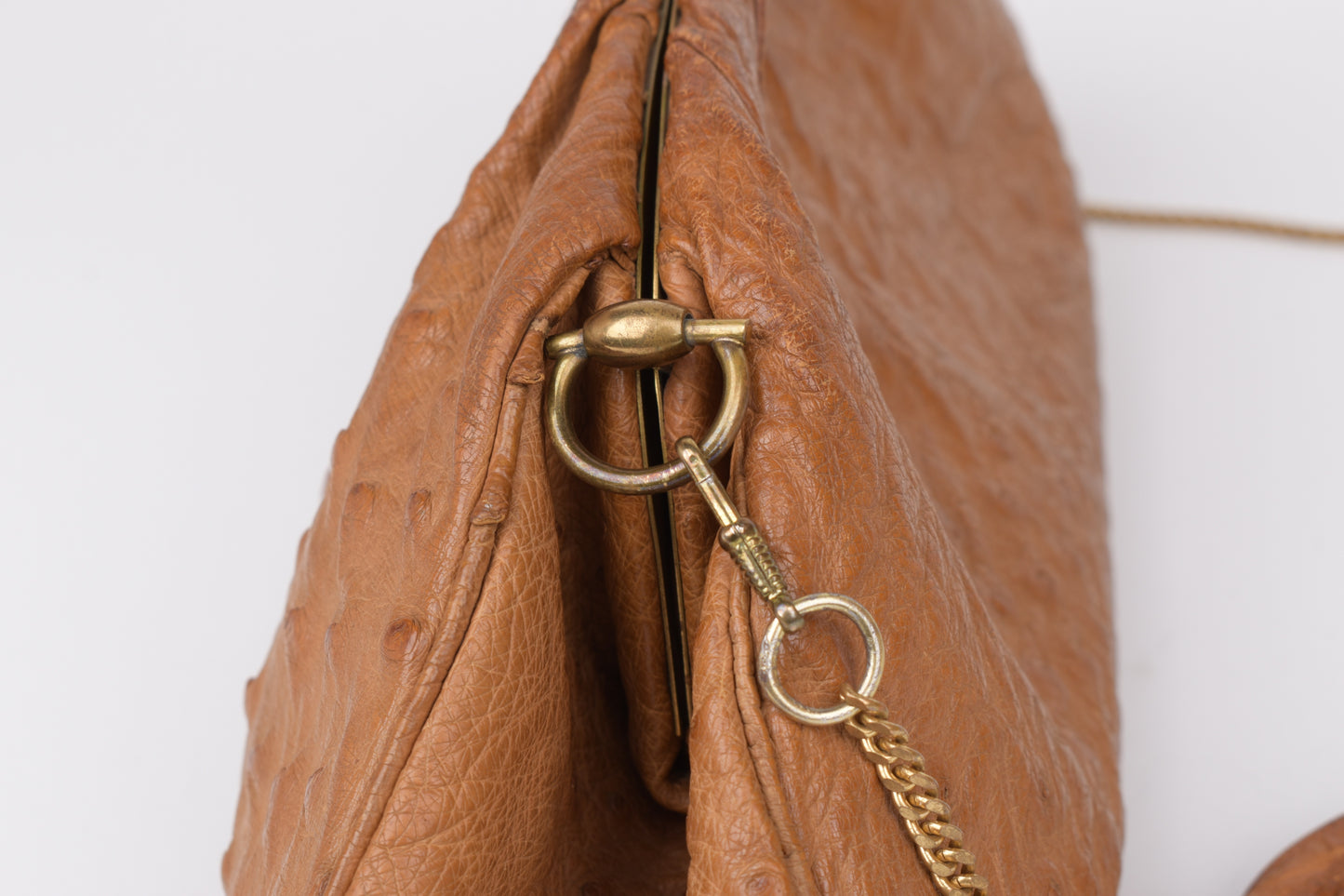 * Vintage Brown Ostrich Skin Handbag, 35x14cm, Excellent 9/10